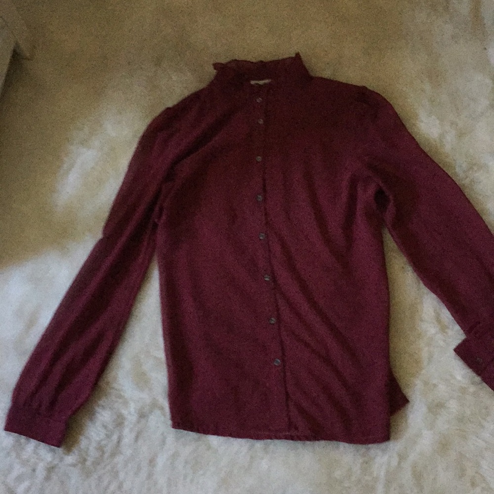 Halogen s sheer red blouse with dots